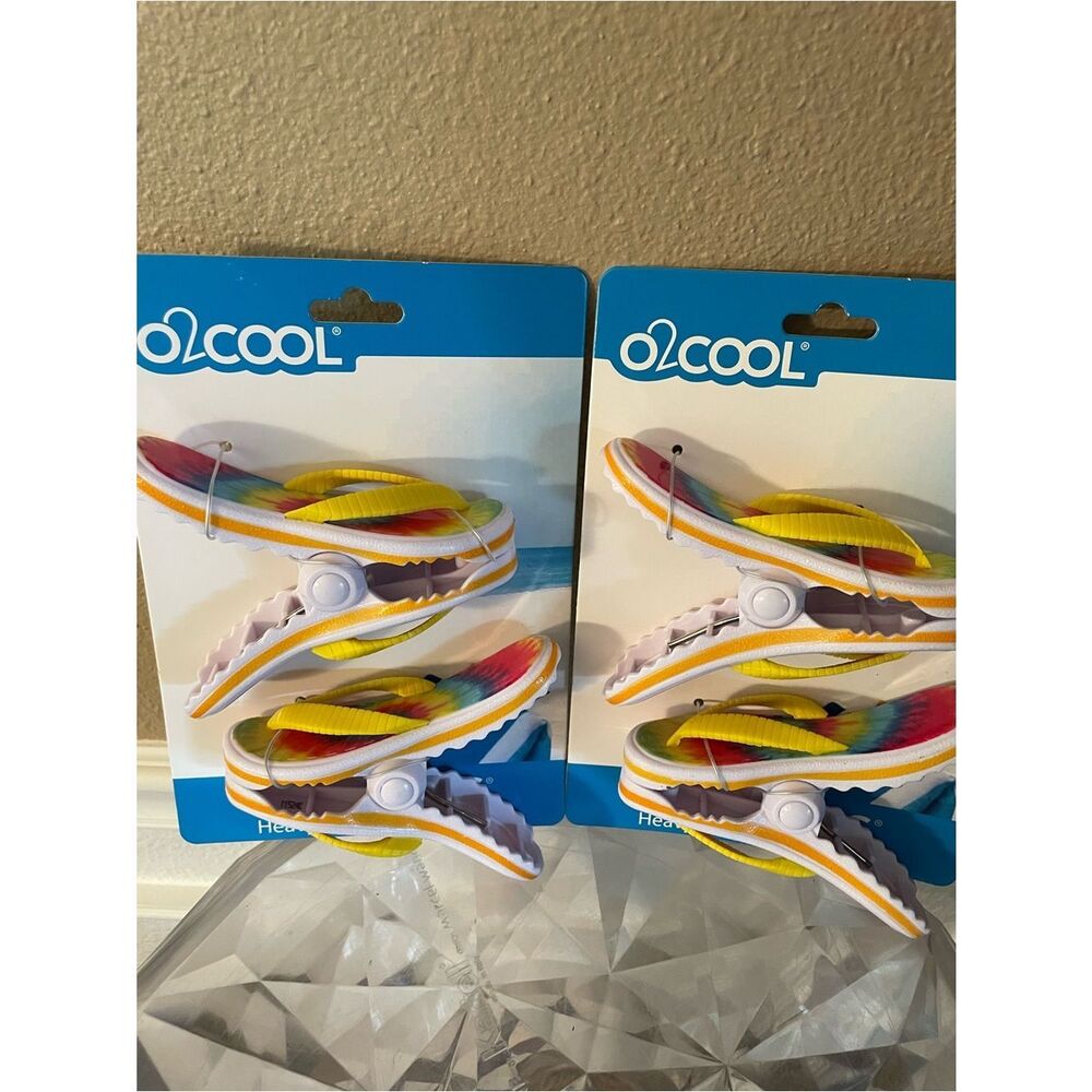 O2 Cool Rainbow Print Flip Flops Design Towel Holder Clips set of 2 NEW!!